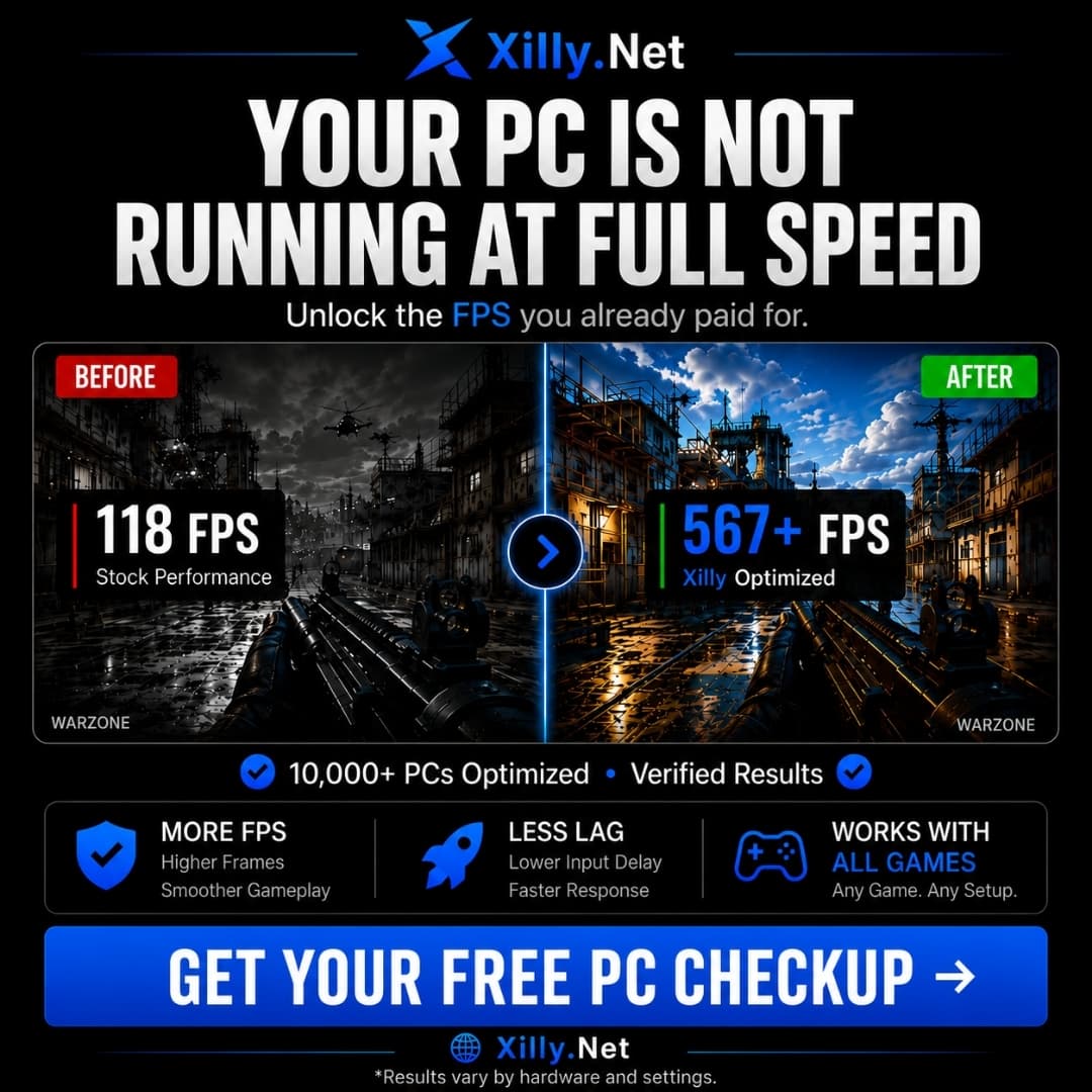 Computer performance advertisement comparing before and after frame rates