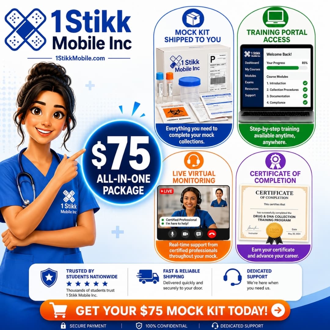 Medical testing kit advertisement with service features and price