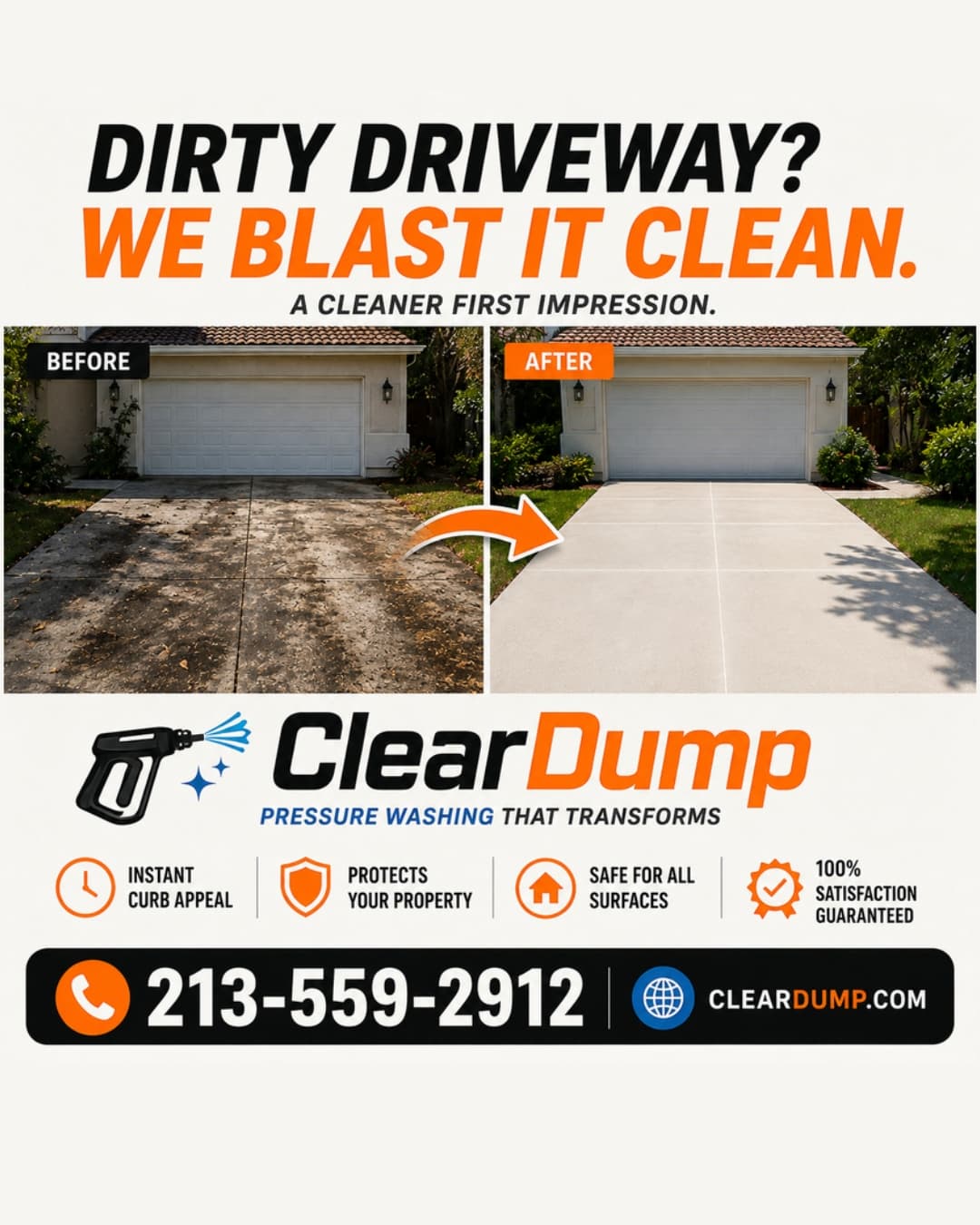 Vertical driveway cleaning advertisement using real before and after photography