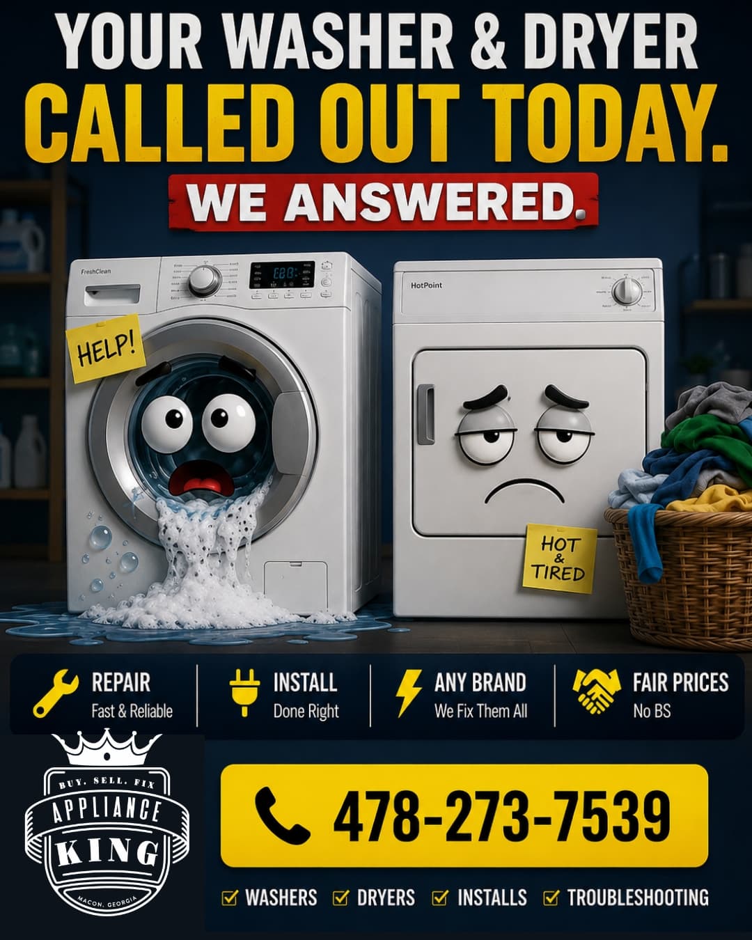 Vertical washer and dryer repair advertisement