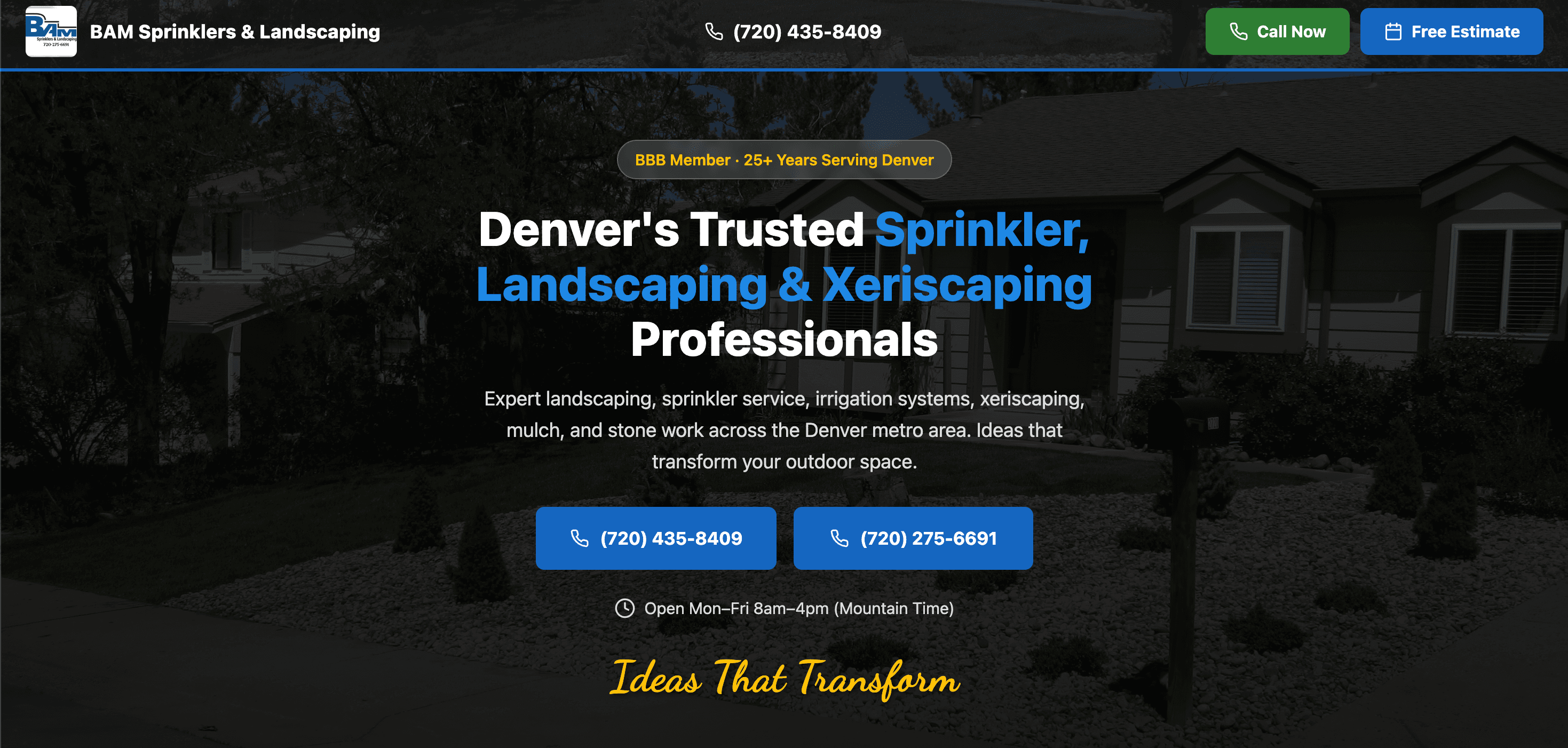 Denver landscaping website with local service positioning and quote actions