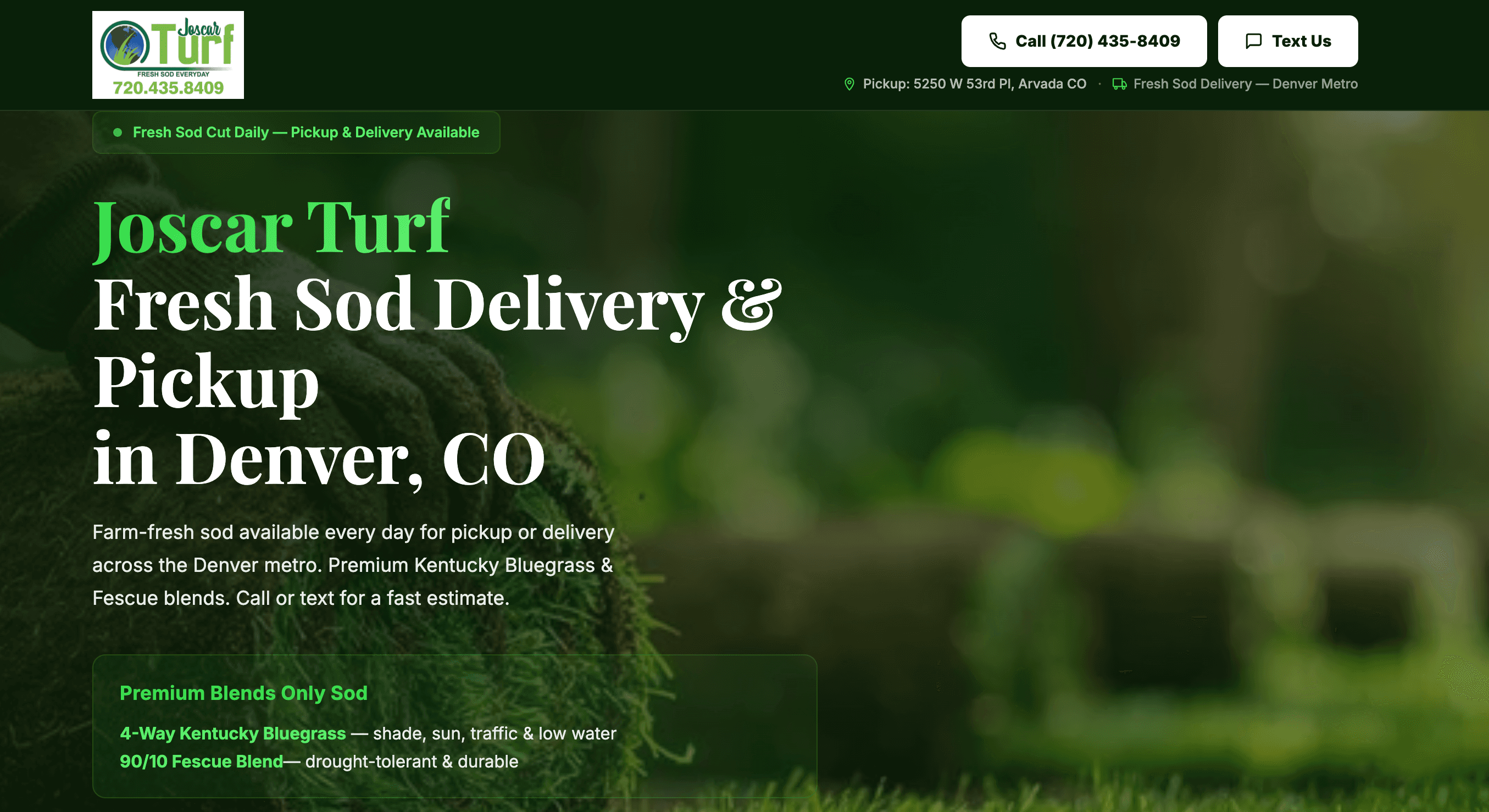 Local turf delivery website with readable service and delivery information