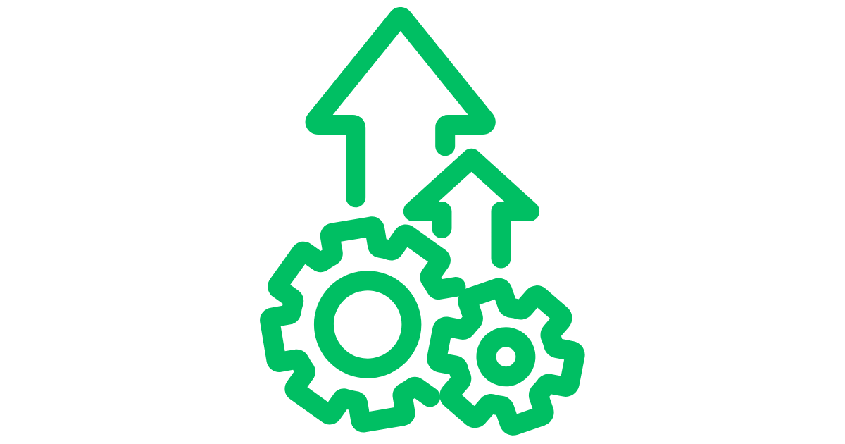 Green gears and upward arrows representing ongoing Meta campaign optimization