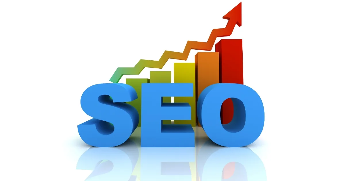 SEO letters in front of a rising multicolor performance chart