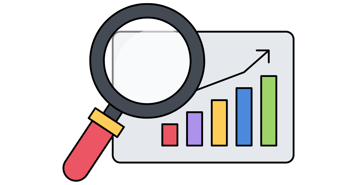 Magnifying glass examining a rising website performance chart