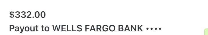 Stripe payout of $332.00 to Wells Fargo