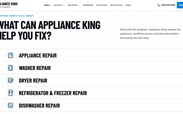 Appliance King website homepage designed by CEO Turbo