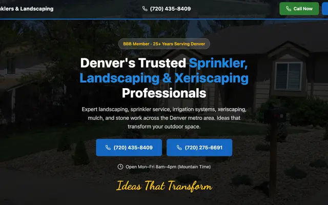 BAM Sprinklers & Landscaping website homepage designed by CEO Turbo
