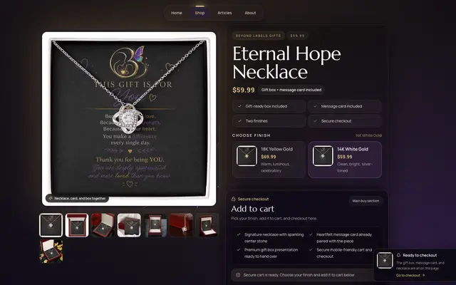 Beyond Labels Gifts website homepage designed by CEO Turbo