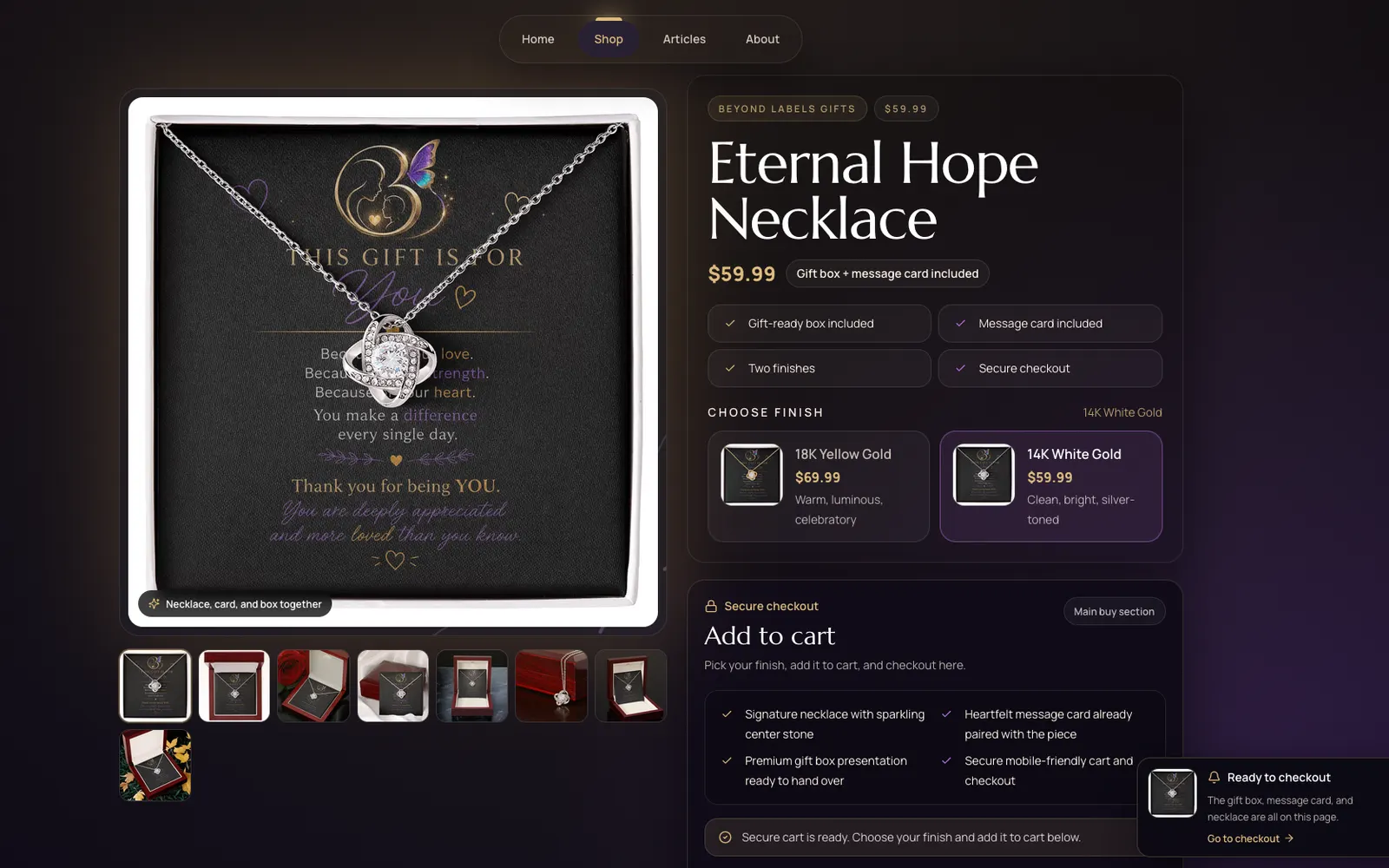 Beyond Labels Gifts jewelry & gifts website homepage, designed and built by CEO Turbo
