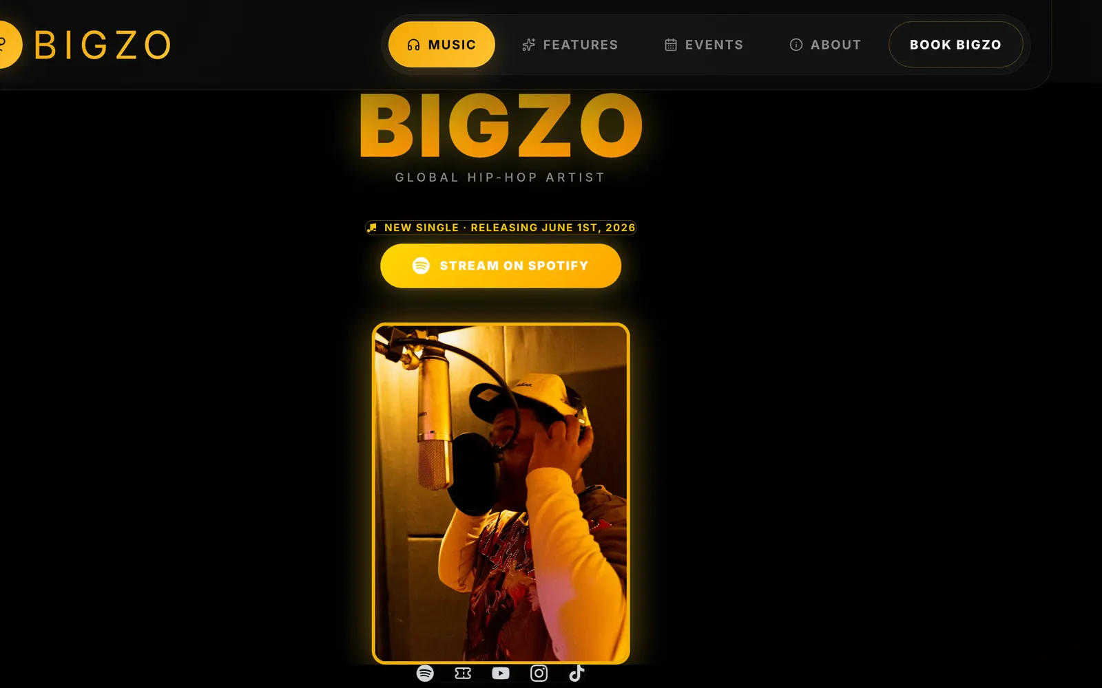 BIGZO hip-hop artist website homepage, designed and built by CEO Turbo
