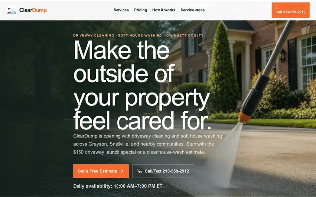 ClearDump website homepage designed by CEO Turbo