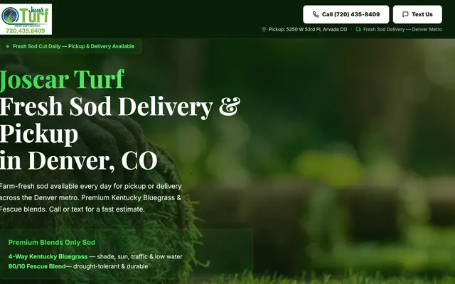 Joscar Turf website homepage designed by CEO Turbo