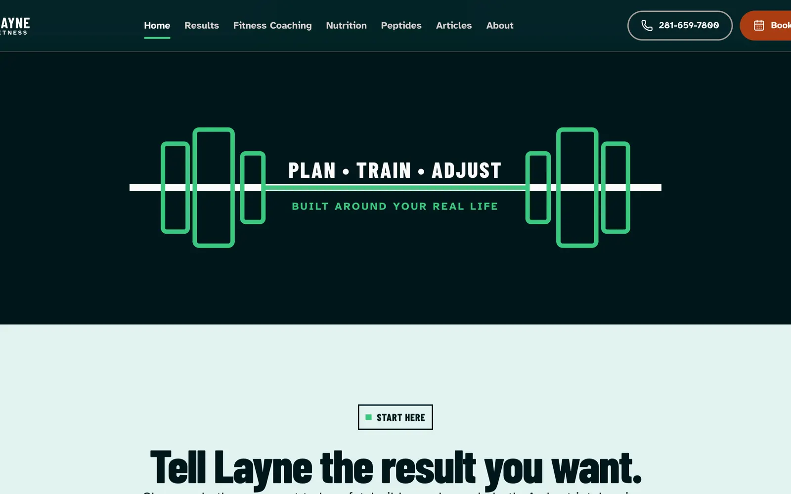 Layne Fitness fitness coaching & nutrition website homepage, designed and built by CEO Turbo