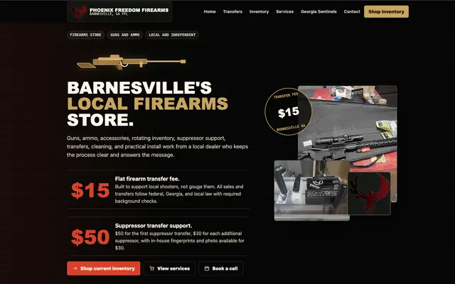 Phoenix Freedom Firearms website homepage designed by CEO Turbo