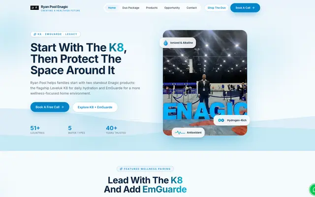 Ryan Pool Enagic website homepage designed by CEO Turbo