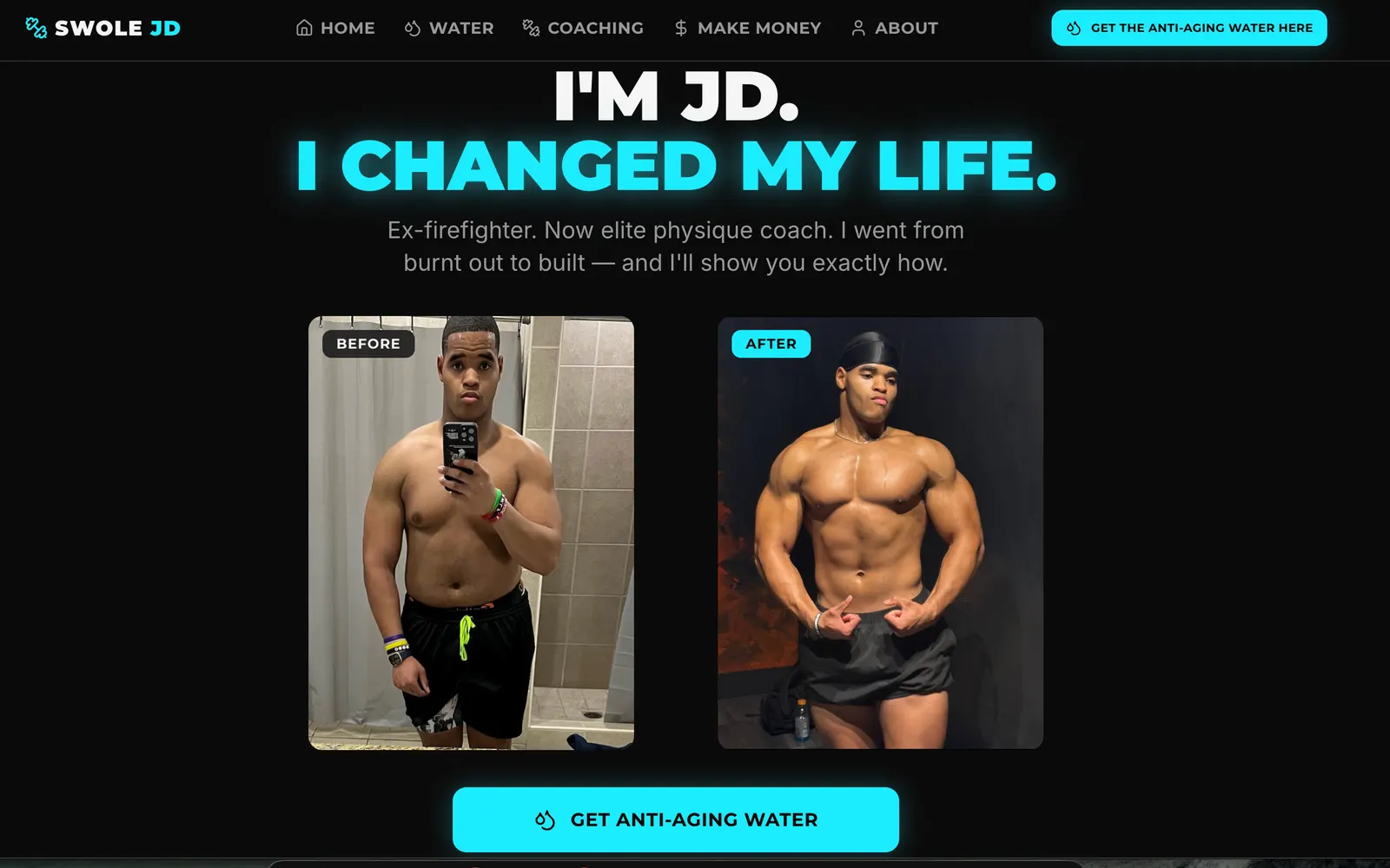 Swole JD physique coaching website homepage, designed and built by CEO Turbo